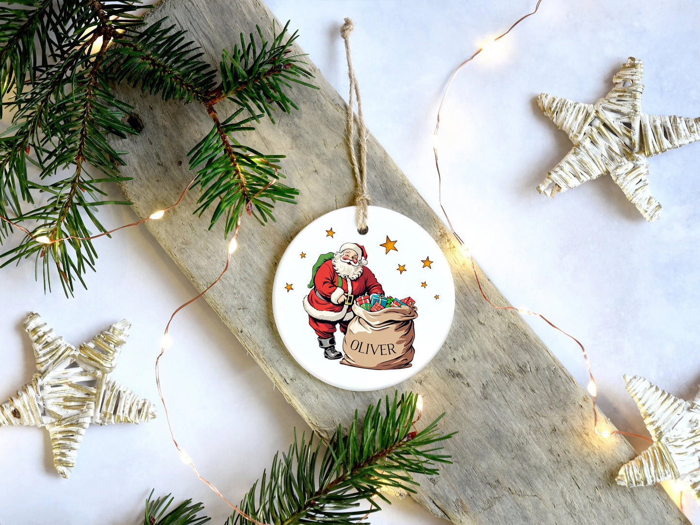 Retro Santa Name Ornament