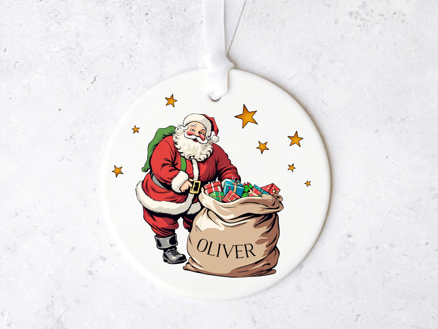 Retro Santa Name Ornament