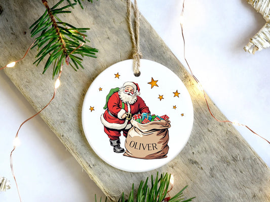 Retro Santa Name Ornament