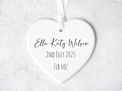 Baby Birth Stats Heart Ornament